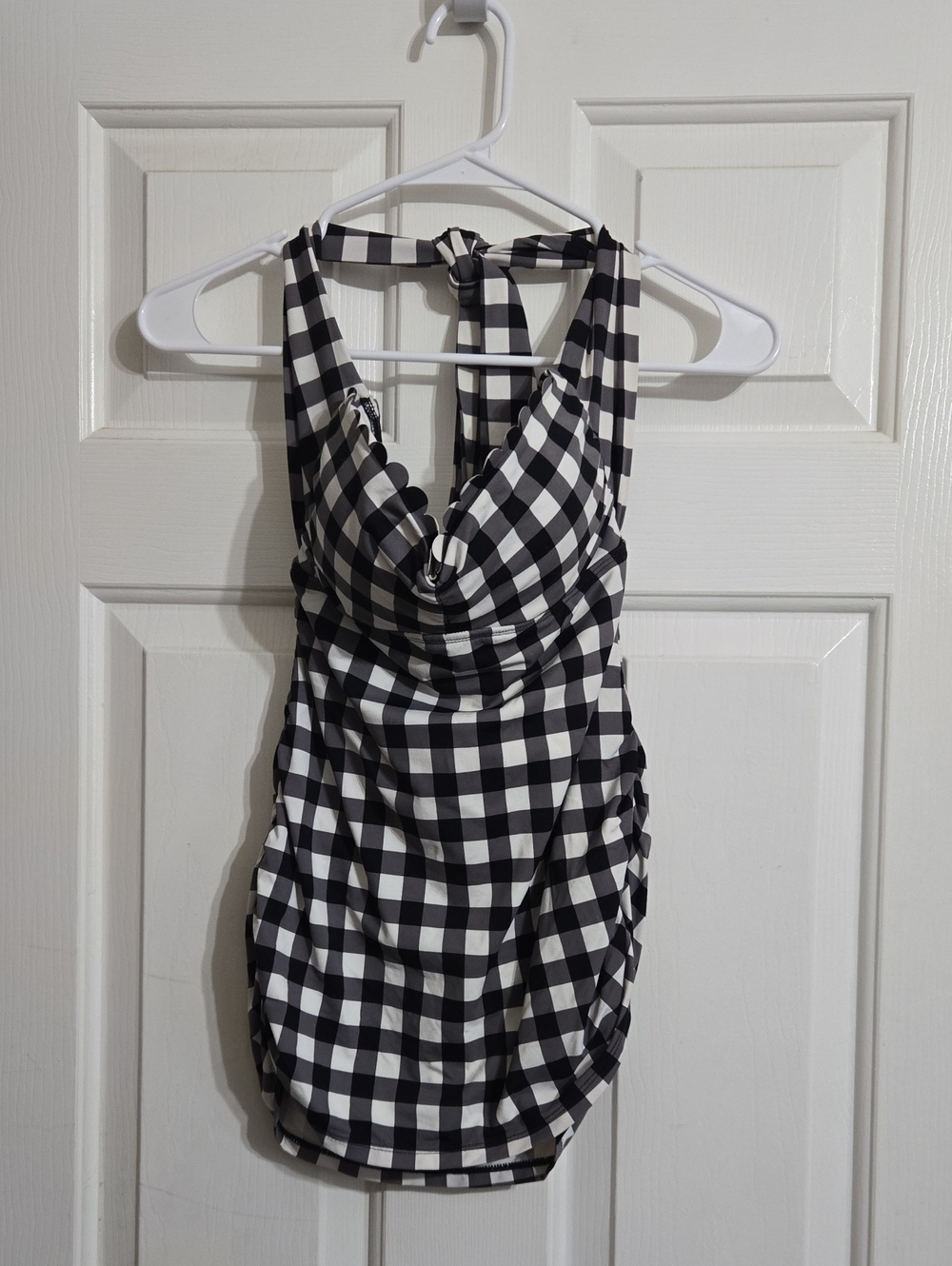 LOFT Black and White Gingham Halter Swimsuit